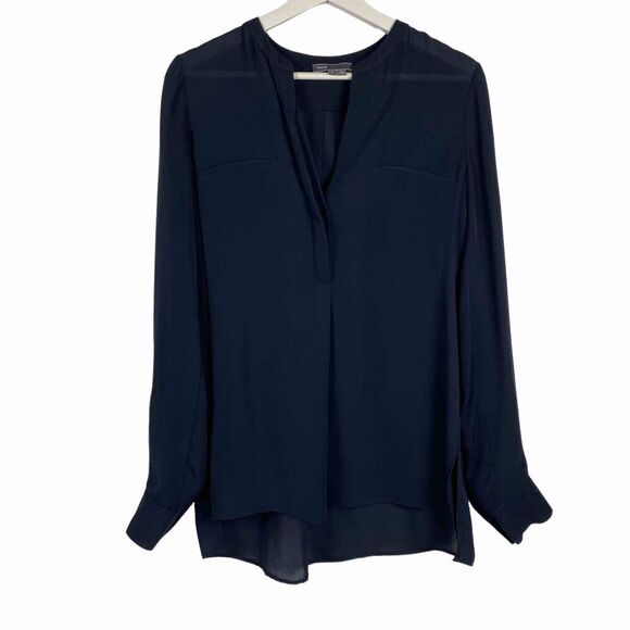Vince Navy Long sleeve Sheer Blouse size Small - Picture 1 of 8